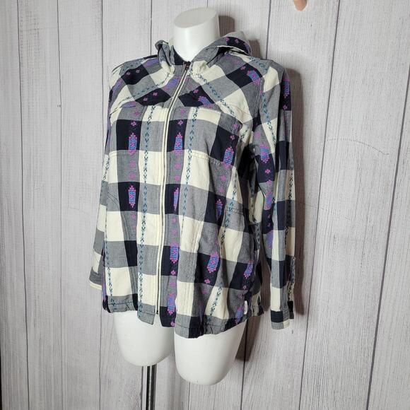 Woolrich Harrington Eco Rich Black White Grey Hooded Plaid Aztec Jacket Size XL - Picture 4 of 12